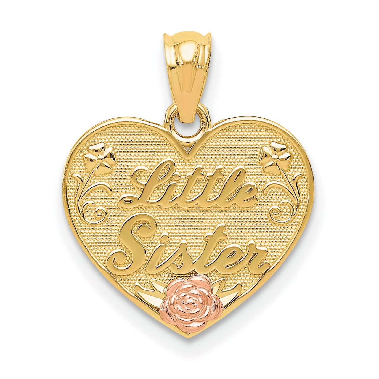 14K Gold Two Tone Little Sister Heart Pendant Charm Jewelry 20mm x 15mm